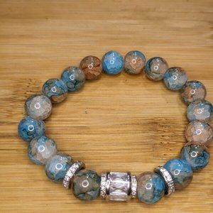 New Dragon's Veins Agate Baguette Pave Bracelet 10mm